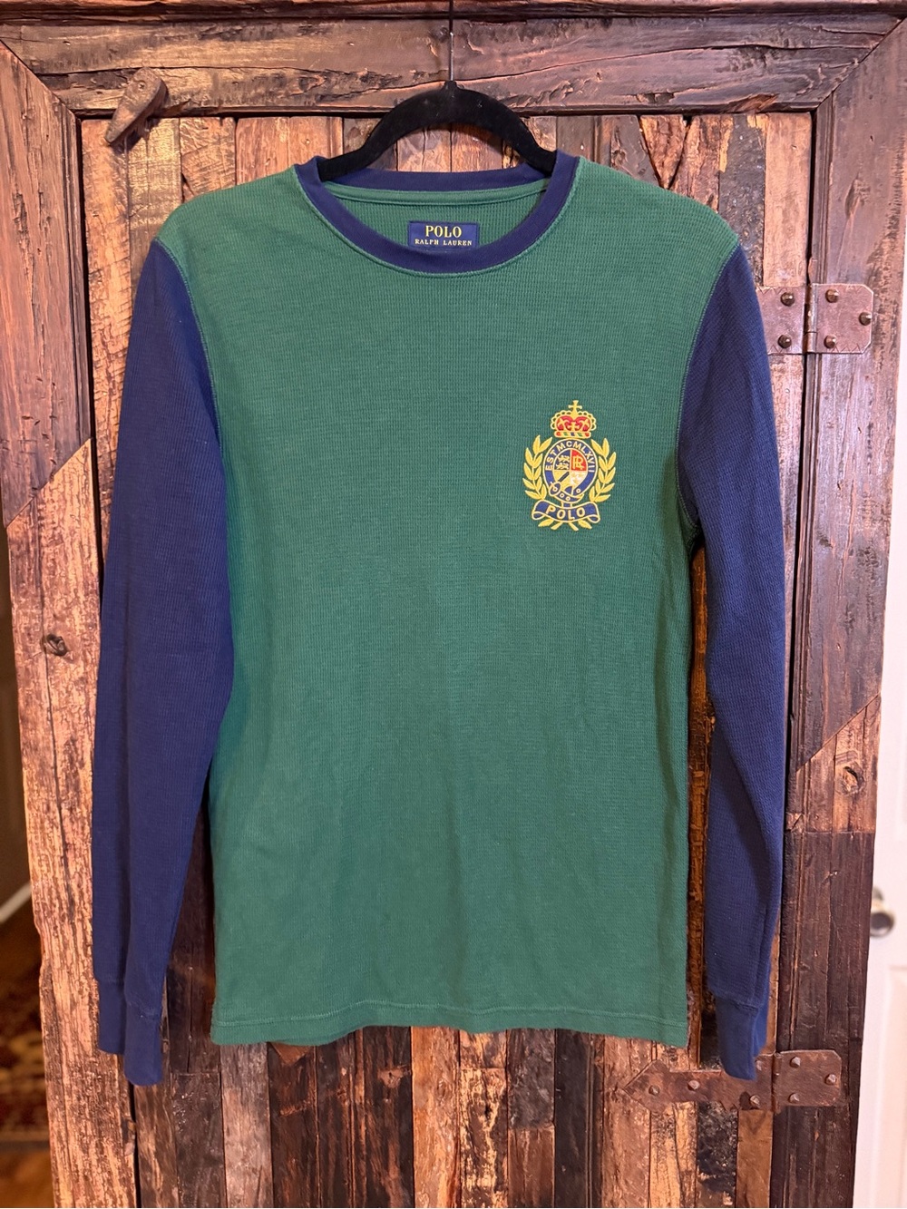 Polo Ralph Lauren Waffle Knit Thermal Top Men’s S Green Navy Crest Long Sleeve
